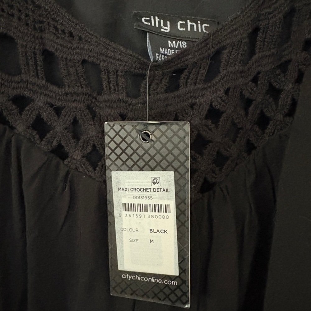 NWT City Chic Maxi Crochet Detail Black Tie Waist Dress Boho Style Bohemian - Picture 6 of 8
